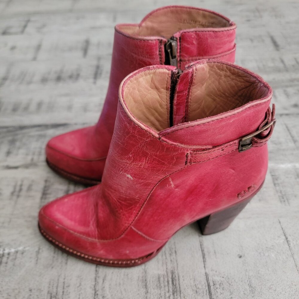 Bed Stu Red Isla Distressed Heeled Booties Size 7